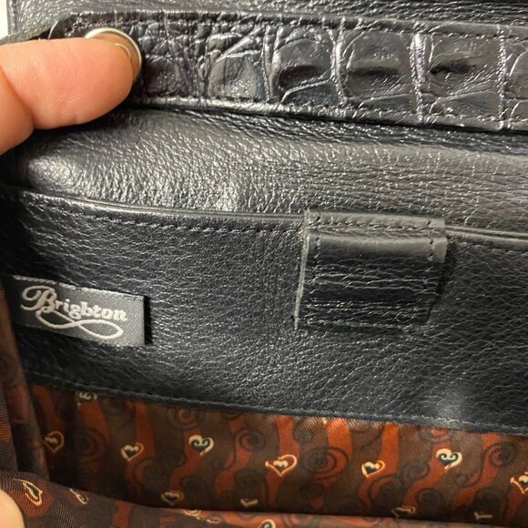 Brighton Vtg Clutch Embossed Organizer/Clutch Black Leather Cross Body Bag - Picture 9 of 11